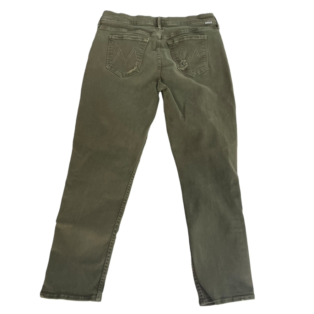 Mother The Drop Out Jeans Moss Green Stretch Crop Distressed Style Sz 28 - Picture 7 of 15